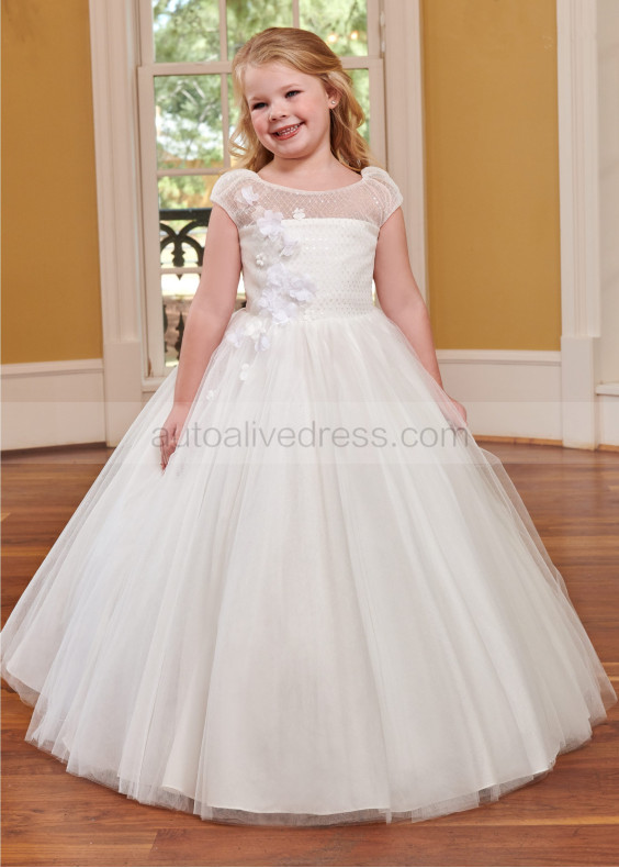 Ivory Lace Tulle 3D Flowers Sweet Flower Girl Dress